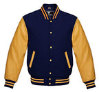Premium Letterman Baseball School College Bomber Varsity Jacket Purple & Gold Genuine Leather Sleeves