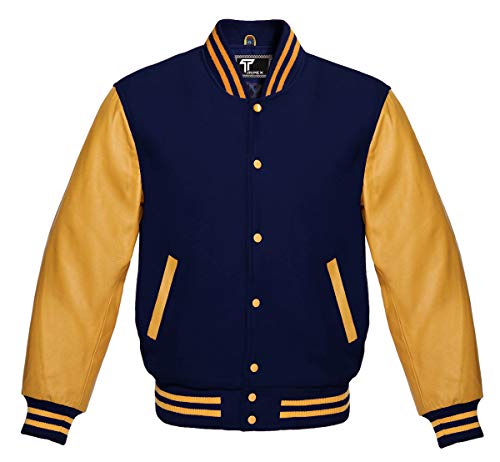 Premium Letterman Baseball School College Bomber Varsity Jacket Purple & Gold Genuine Leather Sleeves