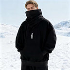 Men's Fleece Double Neckline Hoodie with Face Mask Techwear