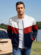 Men's Lightweight Varsity Jacket Color Block Stand Collar Coat