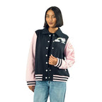 Bioworld Sanrio Hello Kitty Varsity Jacket Women's Embroidered Rainbow Patch Button Up