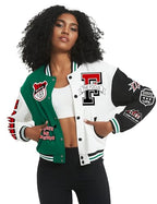 Flygo Womens Cropped Varsity Jacket Colorblock Baseball Streetwear