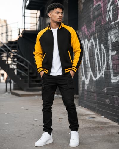 Decrum Mens Color Block Raglan Sleeve Varsity Jacket