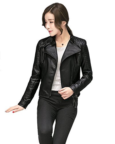 LY VAREY LIN Women's Faux Leather Bomber Jacket Patchwork Punk Moto Biker Coat