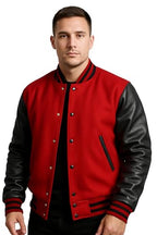 Men Varsity Jacket College Baseball Letterman Wool Jacket Leather Sleeves