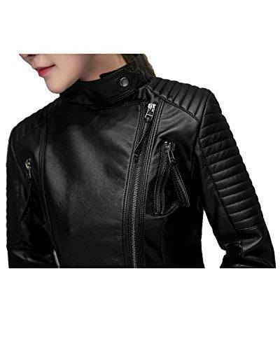 LY VAREY LIN Women's Faux Leather Bomber Jacket Patchwork Punk Moto Biker Coat