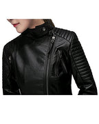 LY VAREY LIN Women's Faux Leather Bomber Jacket Patchwork Punk Moto Biker Coat