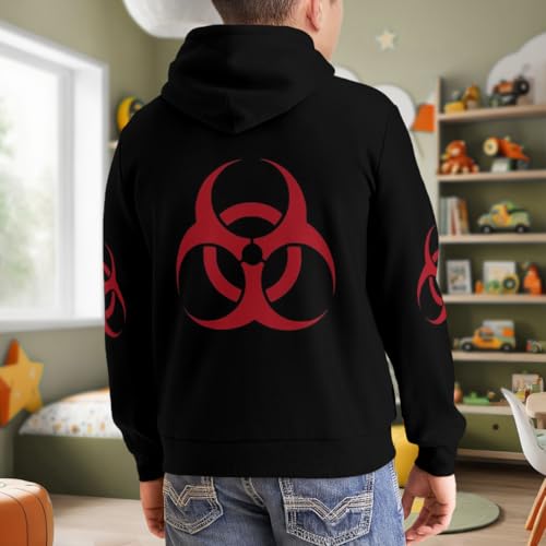 HEAPPER Kids Red Symbol Biohazard Radioactive Boys Girls Lightweight Kangaroo Pocket Hoodies