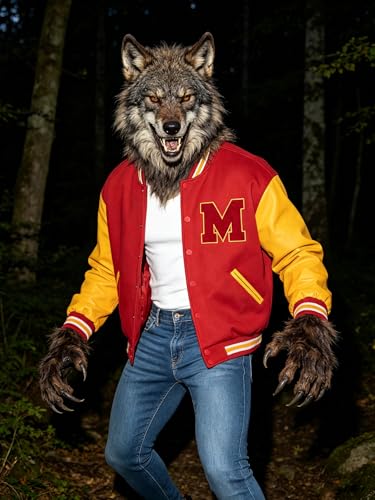 Varsity Letterman Bomber Jacket Red and Yellow PU Leather Sleeves