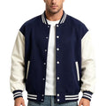 Men's Varsity Jacket Letterman Bomber Faux Leather Sleeve Casual