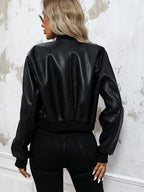 LY VAREY LIN Womens Faux Leather Varsity Jacket Biker Baseball Streetwear Casual Coat