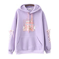 Kawaii Bunny Hoodie Teens Lolita Hooded Sweatshirt Casual Cute Lace Up Sleeve Cartoon Print Pullover Top (Purple)
