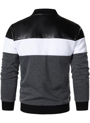 FANARCHER Mens Lightweight Bomber Jacket Casual Zipper Coat Color Block with Faux Leather Varsity Jacket