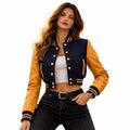 Cropped Varsity Jacket Women - Premium Quality Leather and Wool Baseball Letterman Jacket for Women's, Long Sleeve