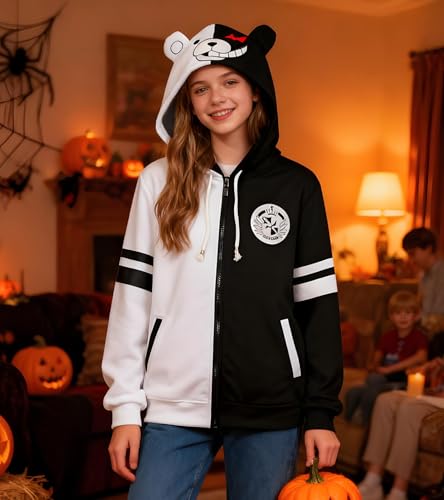 Markest Unisex Black White Bear Hoodies Jacket Uniform Anime Cosplay Costume Novelty Outfit