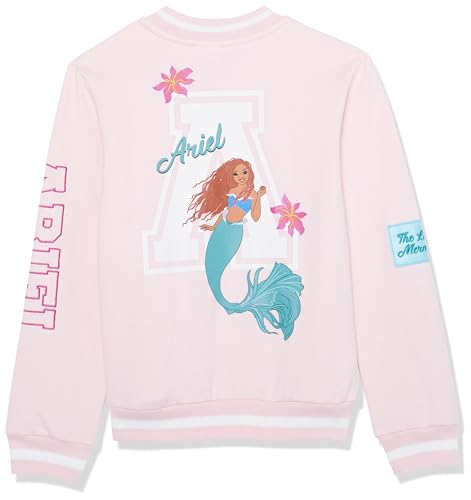Disney Girls' The Little Mermaid (Movie) Ariel Fleece Button Up Varsity Bomber Jacket Toddler to Big Kid