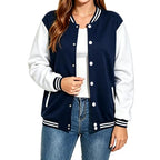 ACEFAST INC Women's Varsity Jacket Baseball Uniform Casual Long Sleeve Sport Bomber Jacket Coat