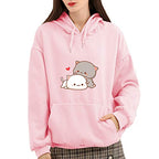 Women Kawaii Cartoon Cute Cat Graphic Casual Cotton Pullover Hoodies Sweatshirt