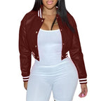 Xaspee Womens Faux Leather Varsity Jacket Cropped Baseball Bomber Jacket