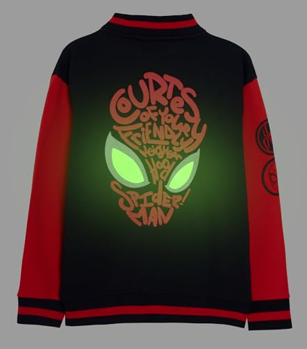 Boys Girls Spiderman Varsity Baseball Jacket With Glow In the Dark Eyes Kids Marvel Spidey Jacket Kids Warm Bomber Coat
