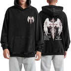 Vintage Streetwear Goth Hoodies for Men Grunge Punk Sweatshirt Gothic Cross Graphic Acid Wash Pullover Hoodie