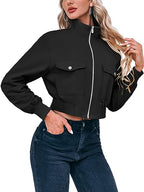 Fisoew Women's Cropped Bomber Jackets Lightweight Zip Up Short Coats
