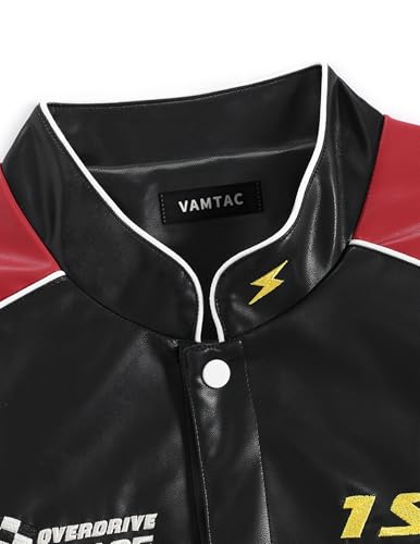 Vamtac Mens Racing Jackets Oversized Vintage Leather Bomber Jacket Baseball Racer Varsity Coats Streetwear