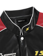 Vamtac Mens Racing Jackets Oversized Vintage Leather Bomber Jacket Baseball Racer Varsity Coats Streetwear