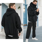 Men's Fleece Double Neckline Hoodie with Face Mask Techwear