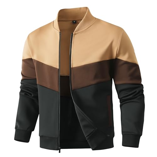HYPESTFIT Mens Lightweight Jacket Casual Bomber Jacket Color Block Varsity Coat