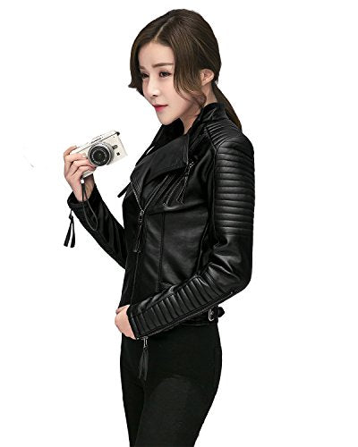 LY VAREY LIN Women's Faux Leather Bomber Jacket Patchwork Punk Moto Biker Coat