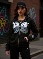 Unisex Y2K Graphic Zip Up Hoodie, Streetwear Sweatshirt for Women and Men