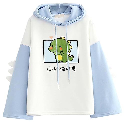 FANCYKIDS Dinosaur Hoodie For Teens Teenagers Oversize Top Sweatshirt Jumper Shirt (Blue)