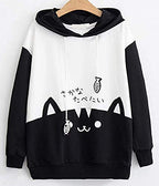 CRB Fashion Cosplay Ladies Anime Bunny Emo Rabbit Hoodie Ears Costume Raccoon Teddy Panda Emo Bear T Shirt Top Shirt (Black Cat)