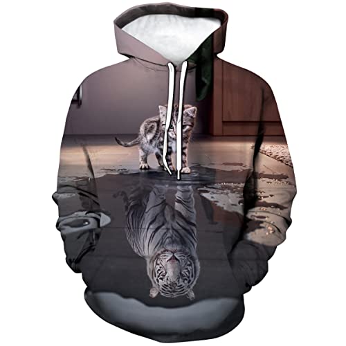 Women's Cat Hoodie Autumn Winter Long Sleeve Pullover Animal Theme Sweatshirt Cute Realistic Graphic Hoodie