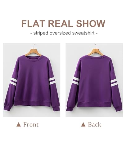 SELINK Womens Varsity Striped Oversized Sweatshirt Crewneck Pullover Tops