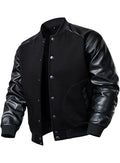 FANARCHER Men's Varsity Baseball Jacket Cotton Blend Letterman Jacket with Faux Leather Sleeve Bomber Coat