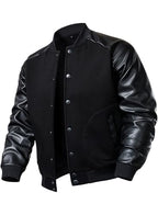 FANARCHER Men's Varsity Baseball Jacket Cotton Blend Letterman Jacket with Faux Leather Sleeve Bomber Coat