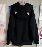 Women's Cute Anime Hoodies Kitten Ears Long Sleeve Hooded Sweatshirts Casual Oversized Y2k Fleece Pullover Tops