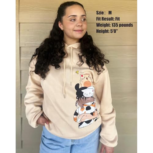 Tuislay Cute Cat Graphic Hoodies For Teens Kawaii Anime Print Hoodie Women Funny Cartoon Printed Hooded Sweatshirt Pullover