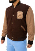 'B' Logo Varsity Jacket - Bomber Style - Brown color - Wool fabric