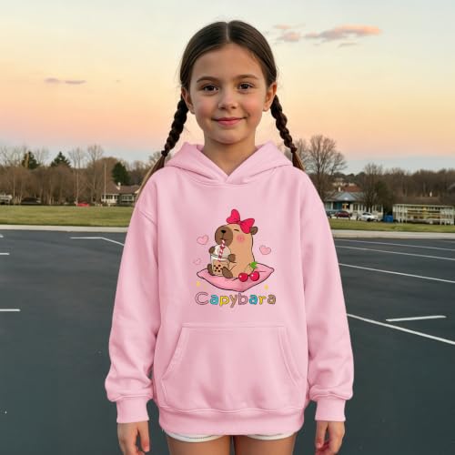 Girl'S Cute Capybara Hoodie Kawaii Cartoon Graphic Hoodies with Pockets Bow Cherry Anime Hooded Sweatshirt Pullover