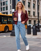 Ommiivex Women Leather Jacket Faux Cropped Coat Cute Short Zip Up for Casual Rock Concert Game Day Edgy Vintage Outfit