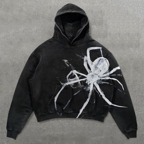 Obenie Halloween Y2K Hoodie Gothic Casual palm/spider Blast Print Pattern Skull Fashion Hoodie Men Harajuku Men Clothing
