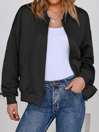 Tankaneo Womens Bomber Jacket Casual Lightweight Zip Up Jacket with Pockets