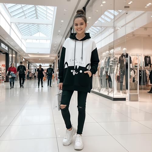 CRB Fashion Cosplay Ladies Anime Bunny Emo Rabbit Hoodie Ears Costume Raccoon Teddy Panda Emo Bear T Shirt Top Shirt (Black Cat)