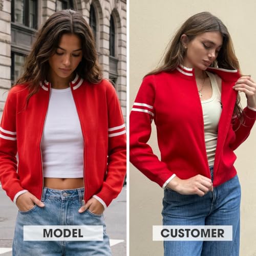 EXLURA Women Long Sleeve Zip Up Cardigan Sweaters Fall Casual Bomber Jacket