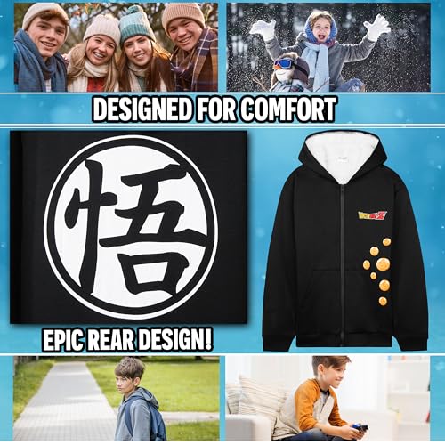 Dragon Ball Z Hoodie for Boys Teens, 9-16 Years, Fleece Sweatshirt Sherpa Hooded Jacket Zip Up Hoodie, Anime Gifts for Boys