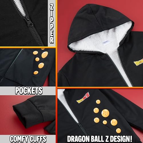 Dragon Ball Z Hoodie for Boys Teens, 9-16 Years, Fleece Sweatshirt Sherpa Hooded Jacket Zip Up Hoodie, Anime Gifts for Boys