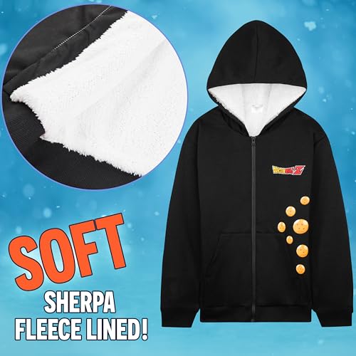 Dragon Ball Z Hoodie for Boys Teens, 9-16 Years, Fleece Sweatshirt Sherpa Hooded Jacket Zip Up Hoodie, Anime Gifts for Boys